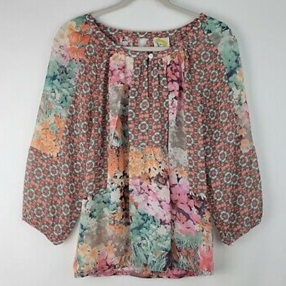 Anthropologie Tops - Anthropologie fig & flower floral & paisley print colorful long sleeve blouse
